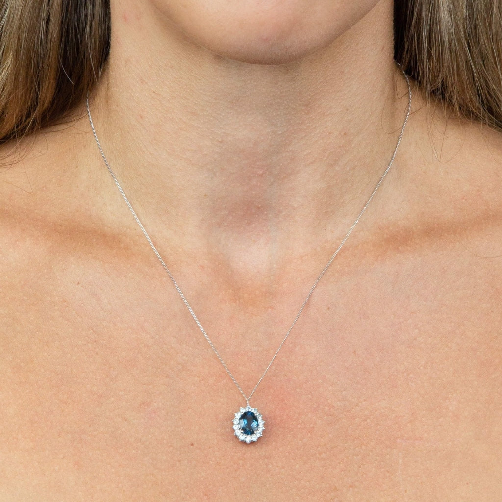 Oval Blue Topaz Necklace | 9ct White Gold - Necklace
