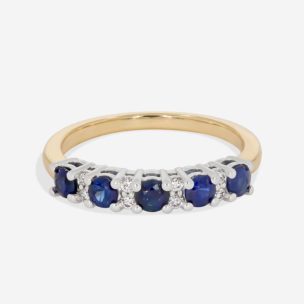 yellow gold diamond and sapphire eternity ring