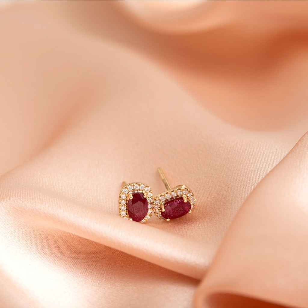 ruby and diamond earrings on fabric