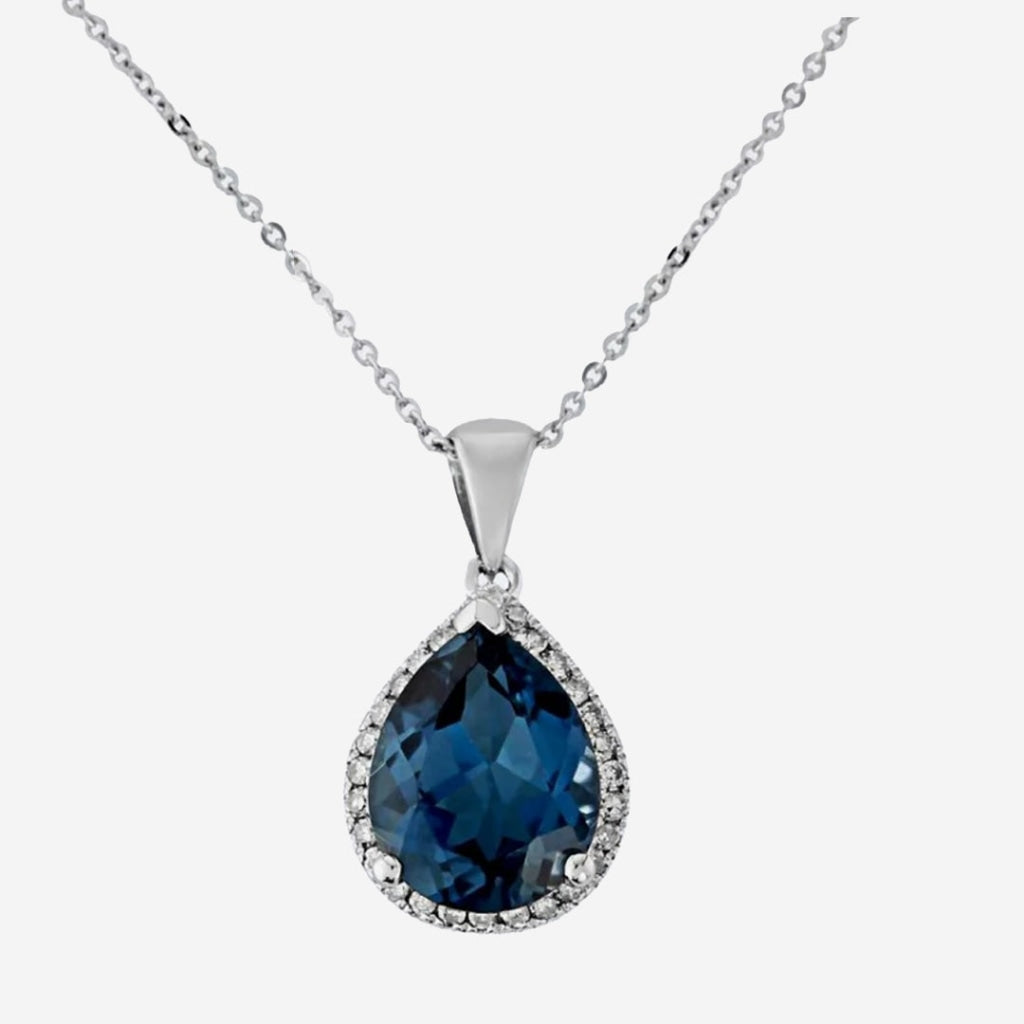 Pear Blue Topaz & Diamond Necklace | 9ct White Gold -