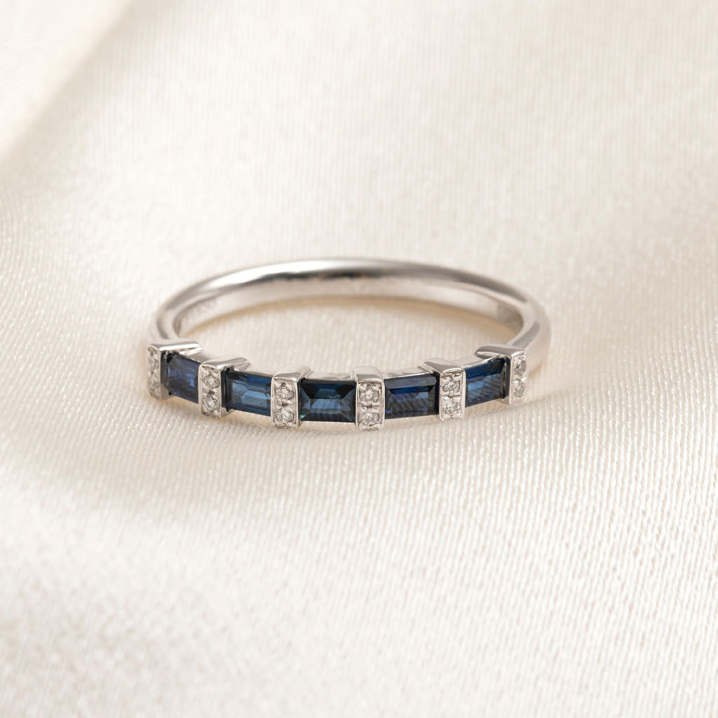 platinum sapphire and diamond eternity ring