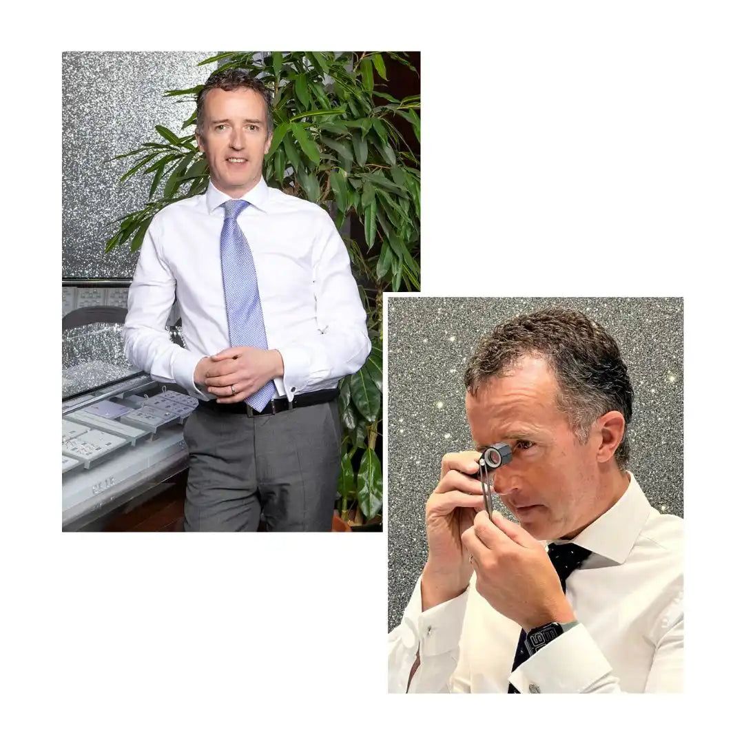 Professional in business attire shown in two different poses.