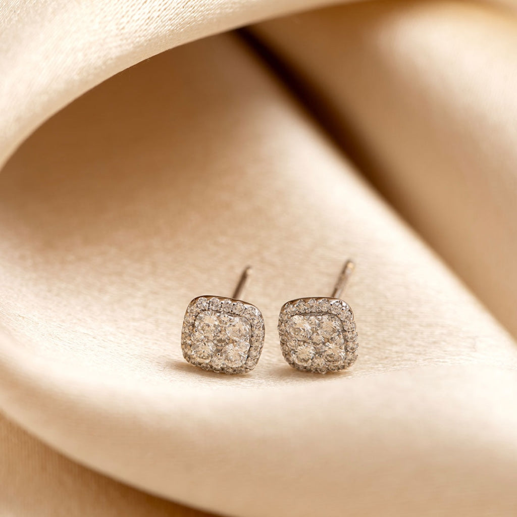 Rhea Cushion Halo Diamond Earrings | White Gold - Earrings 1