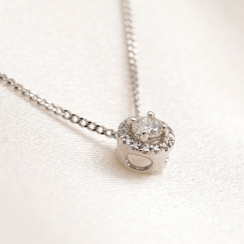 Round Halo Diamond Necklace | 18ct White Gold - Necklace