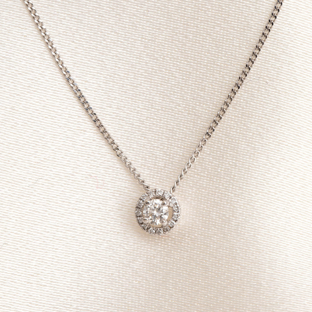 Round Halo Diamond Necklace | 18ct White Gold - Necklace