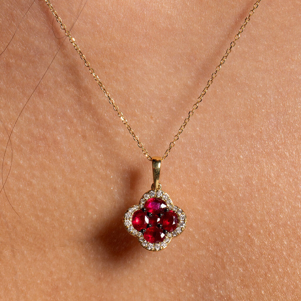 ruby palace necklace on model