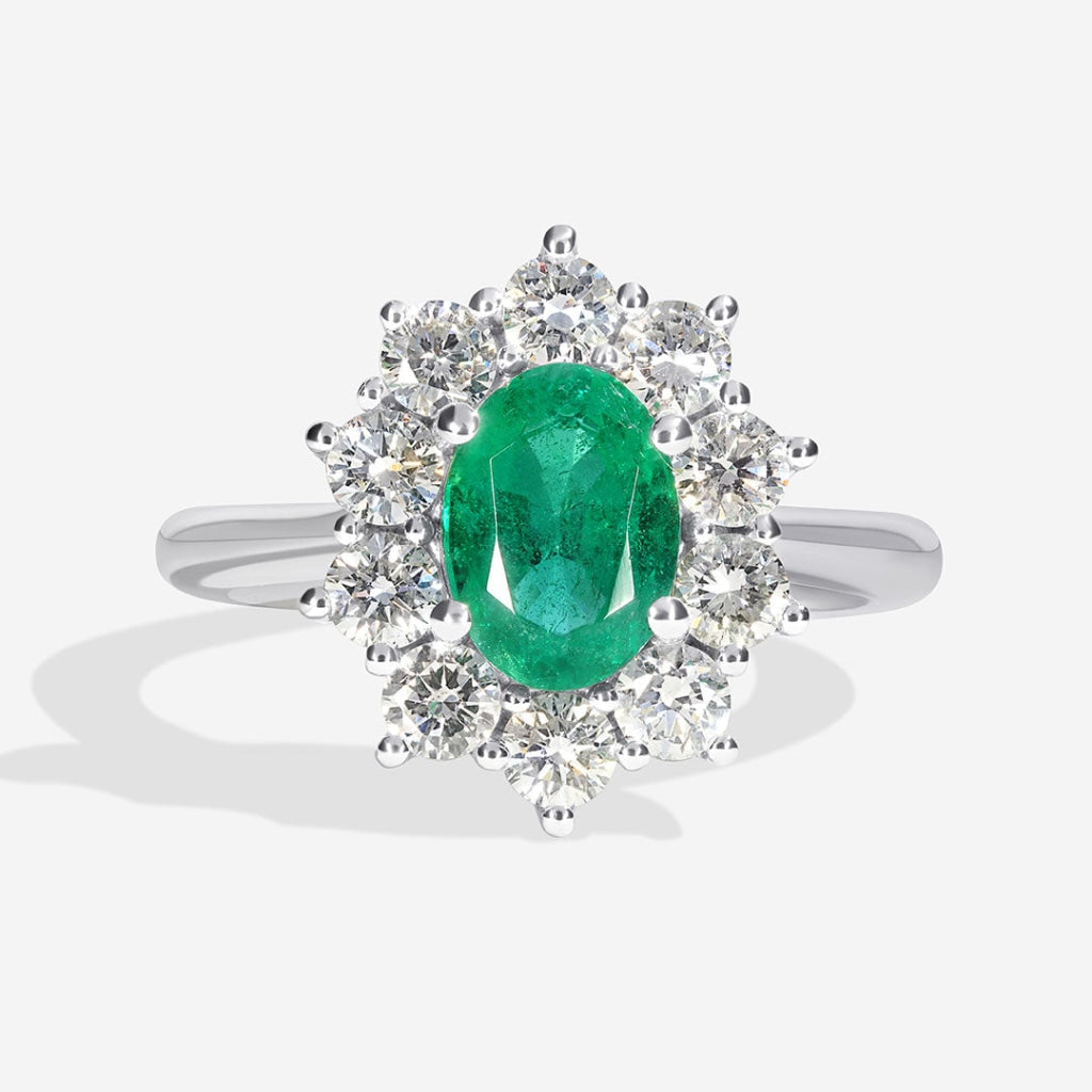 Savoy 18ct White Gold Emerald & Diamond Ring