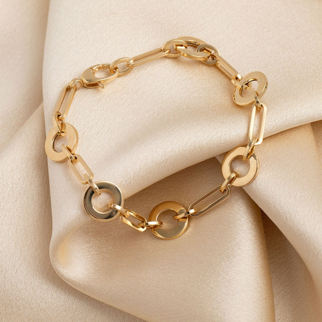 9ct gold round and oval link bracelet - Photo 1