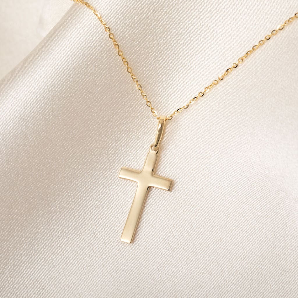 Small Plain Cross Necklace | 9ct Gold - Necklace