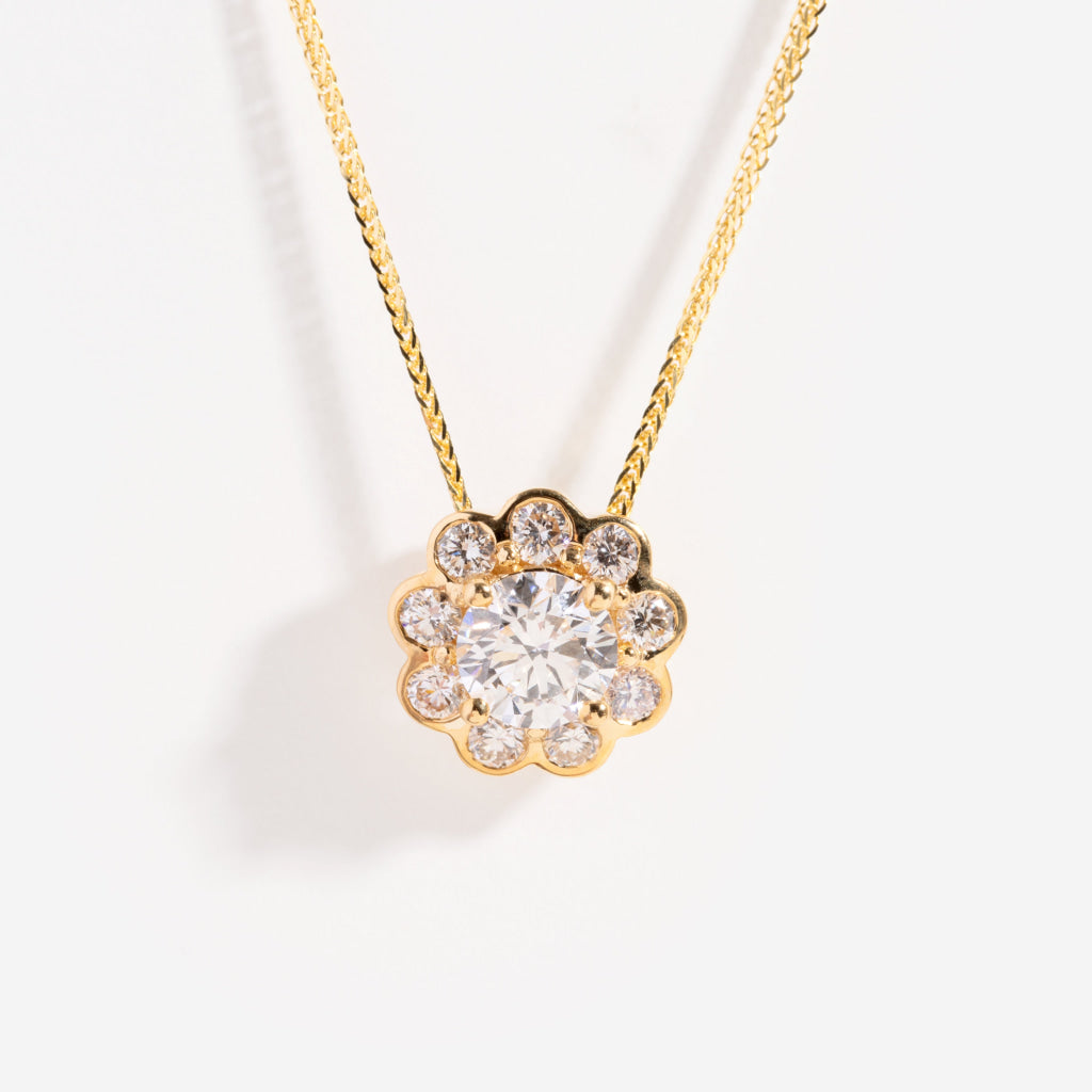 flower shape rubover diamond necklace