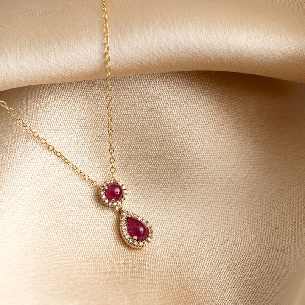 ruby diamond necklace on fabric