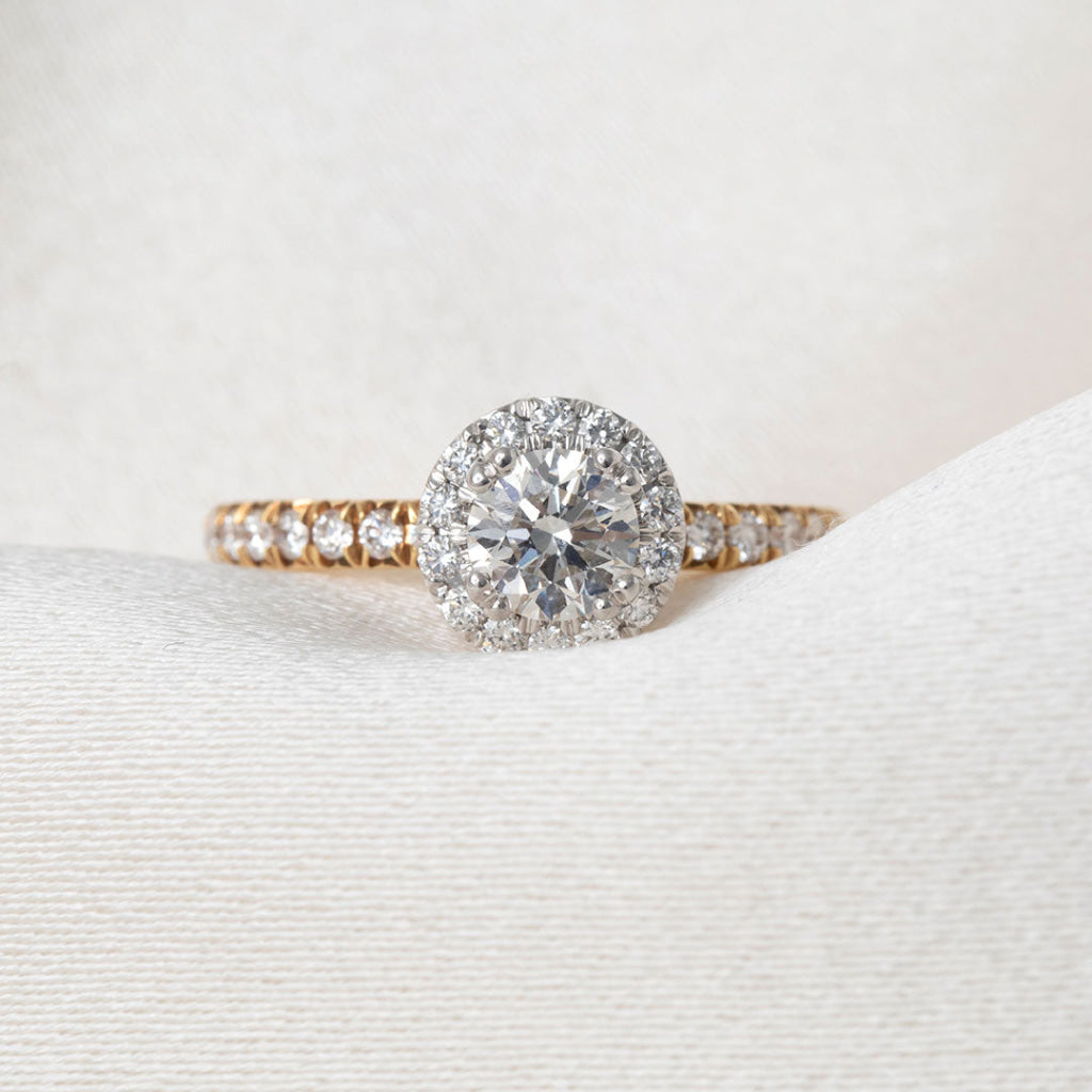 SUNRISE 1ct | Round Halo Diamond Engagement Ring in 18ct
