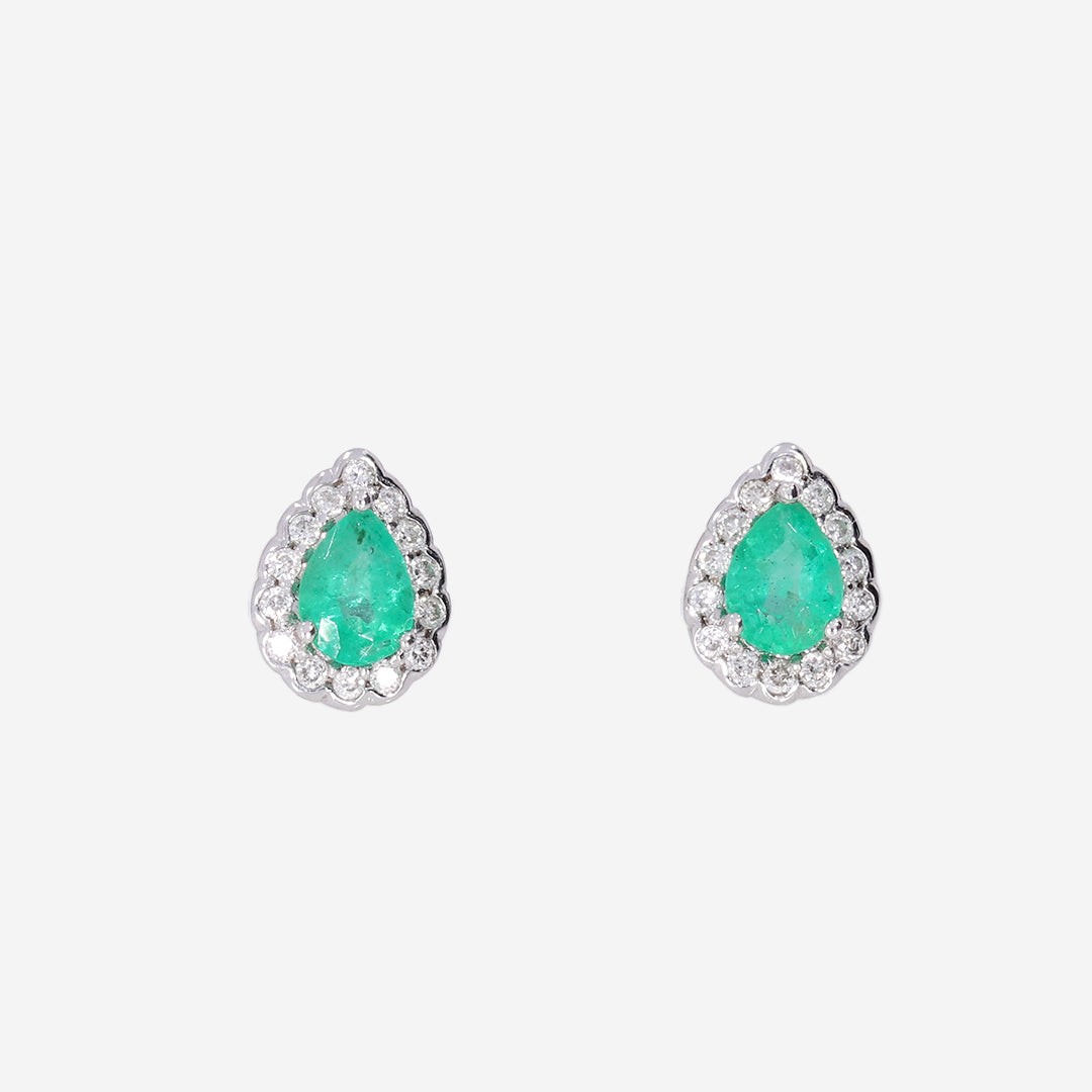Pear Diamond & Emerald Earrings | 9ct White Gold