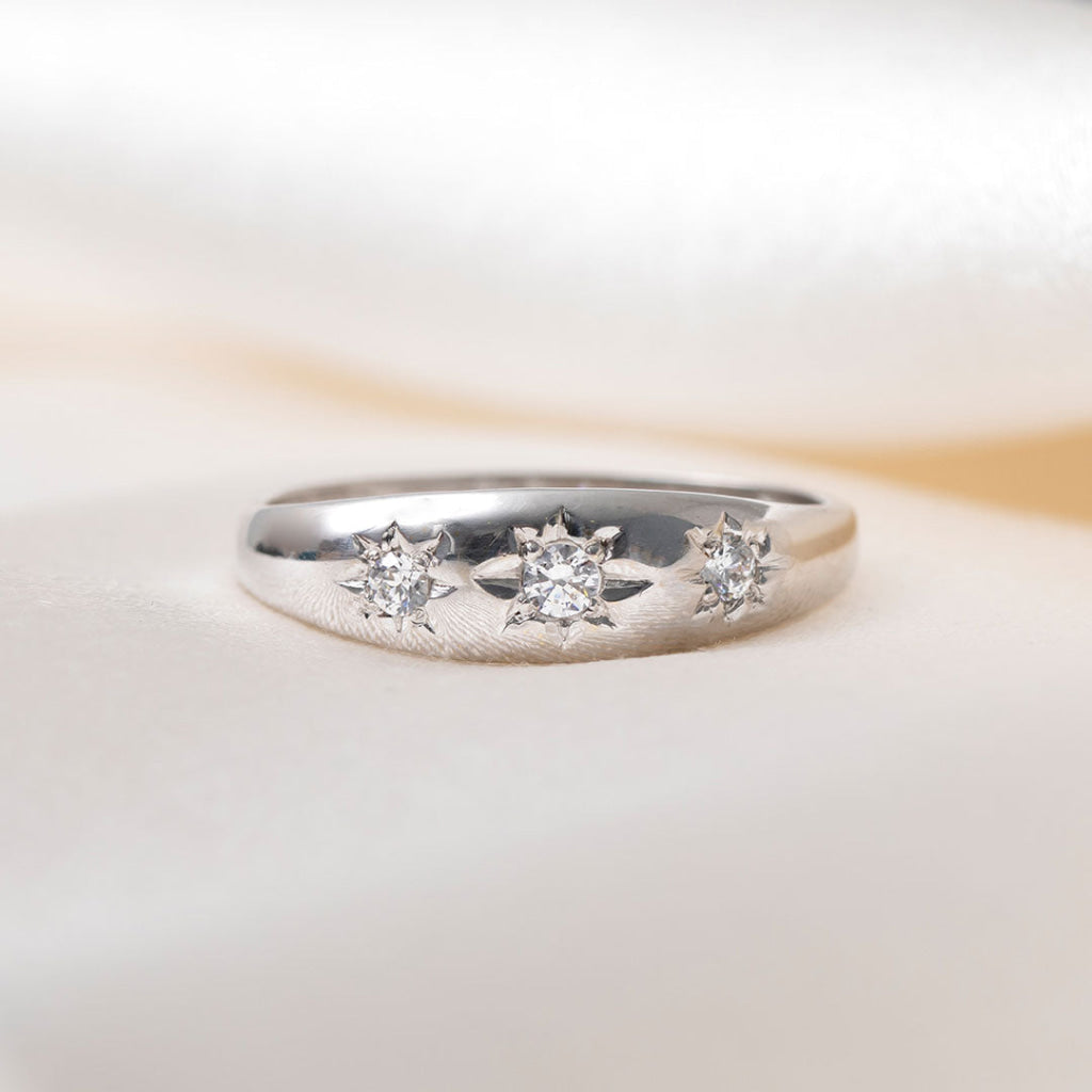 3 Stone Grain Set Zirconia Ring | 9ct White Gold - N - Rings