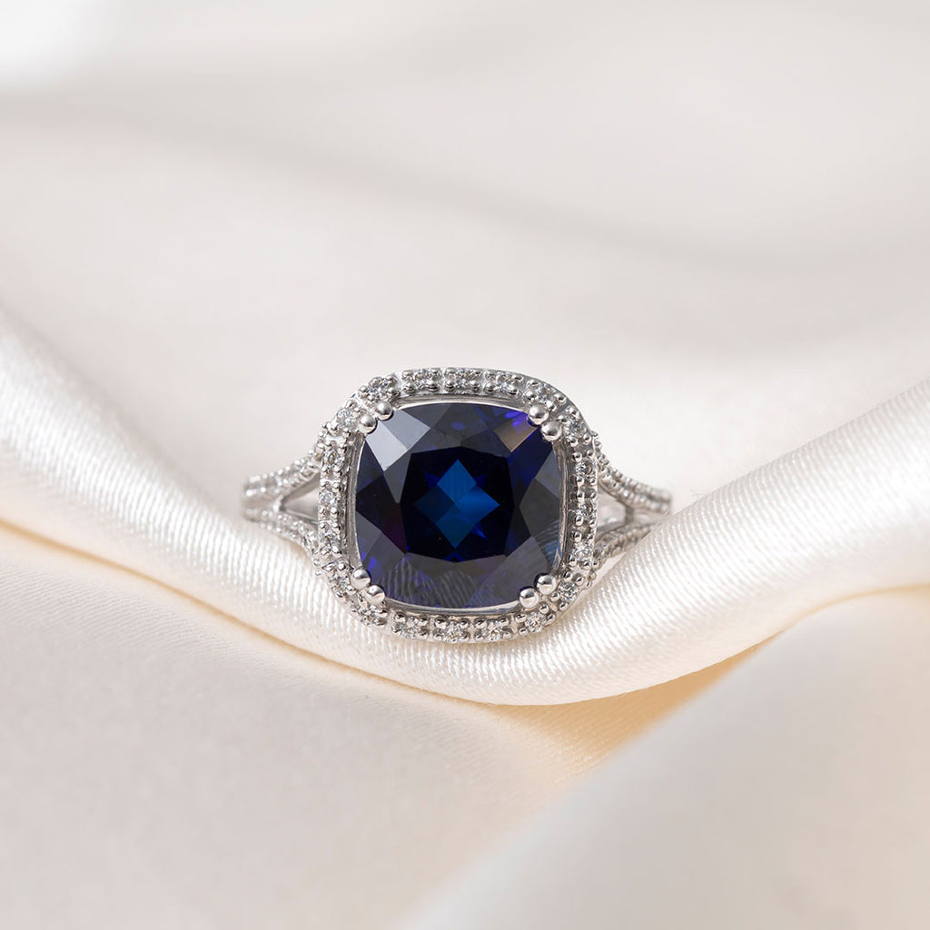 Blue Square Zirconia Ring | 9ct White Gold