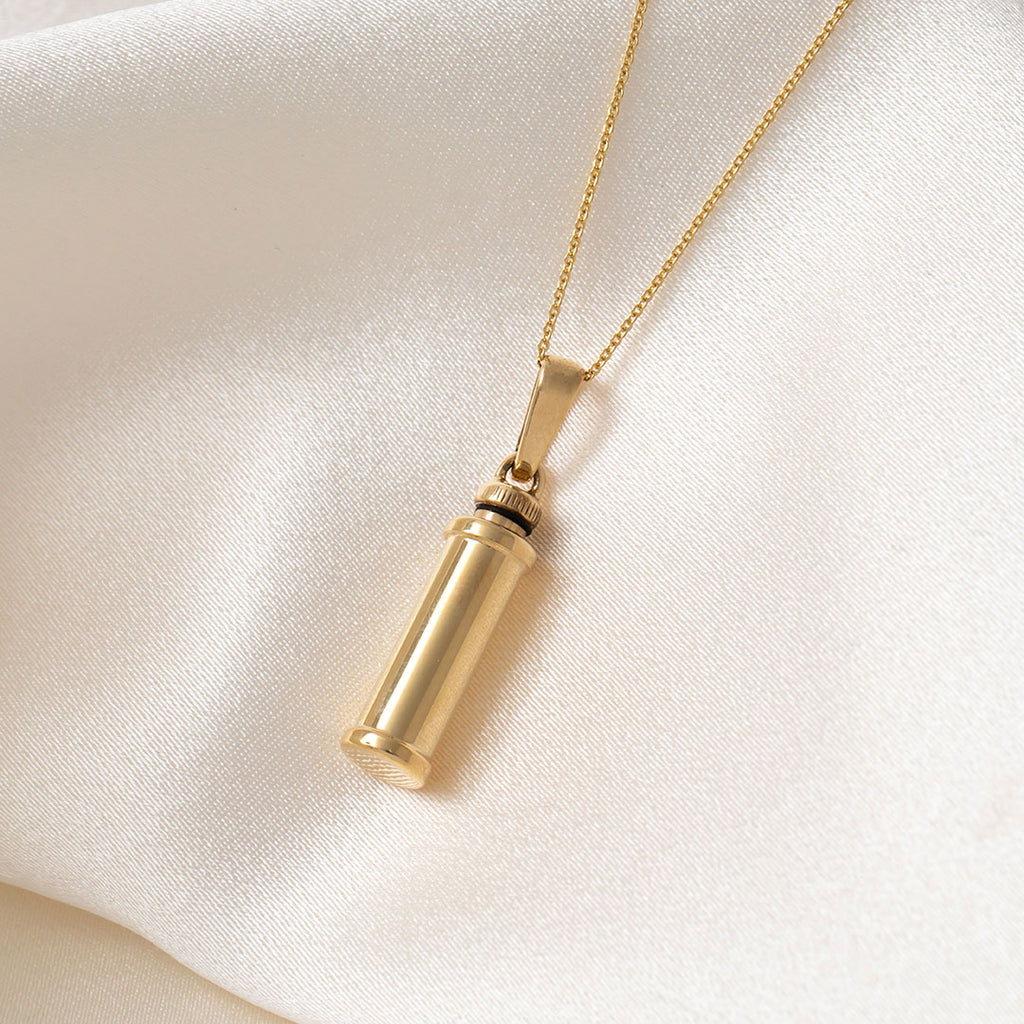 Cremation Jewellery Cylinder Necklace | 9ct Gold