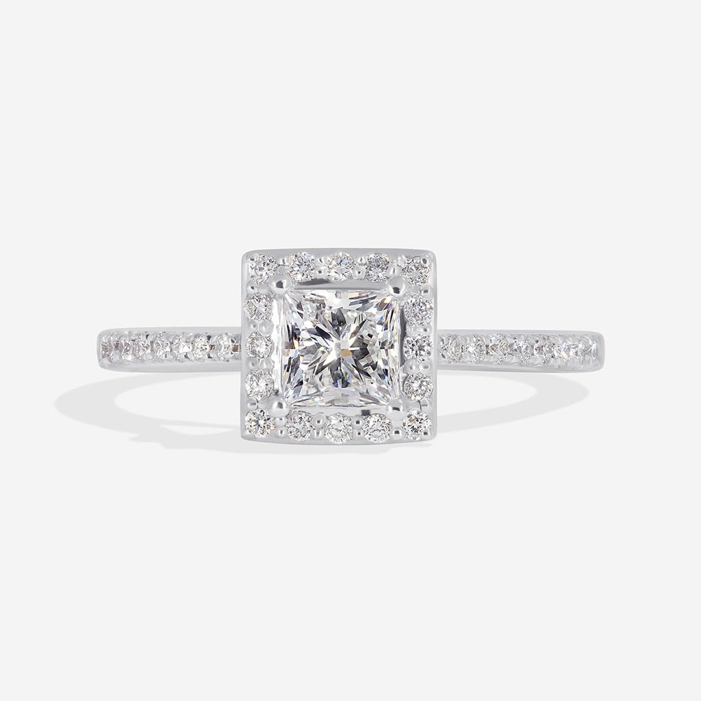 AMBER 0.70ct | Princess Halo Diamond Engagement Ring in 18ct White Gold