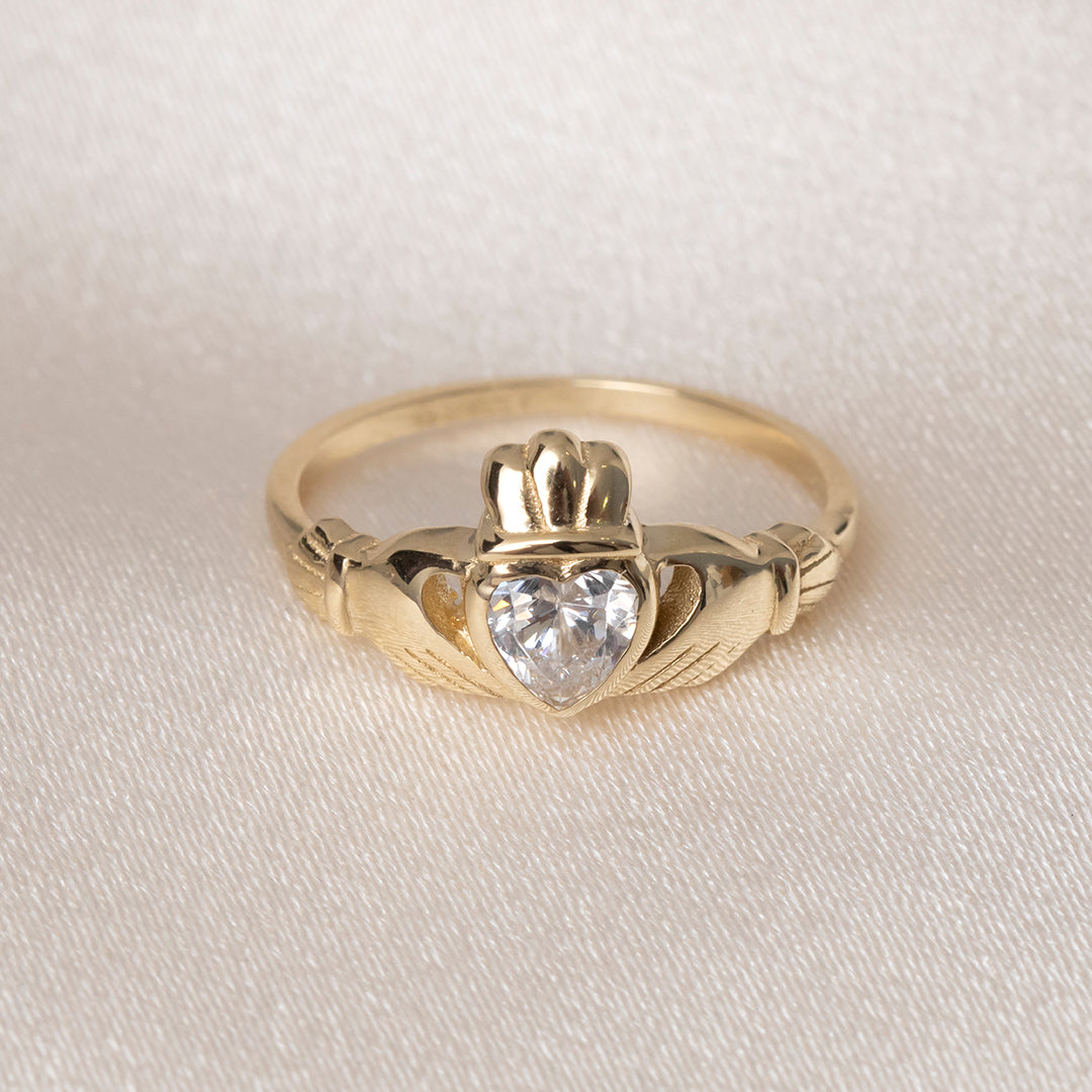 Ladies Cubic Zirconia Claddagh Ring | 9ct Gold - Rings