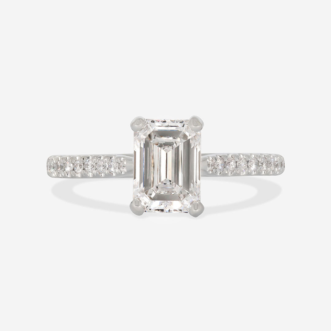 Ellie | Emerald Cut Solitaire Lab Diamond Set in Platinum