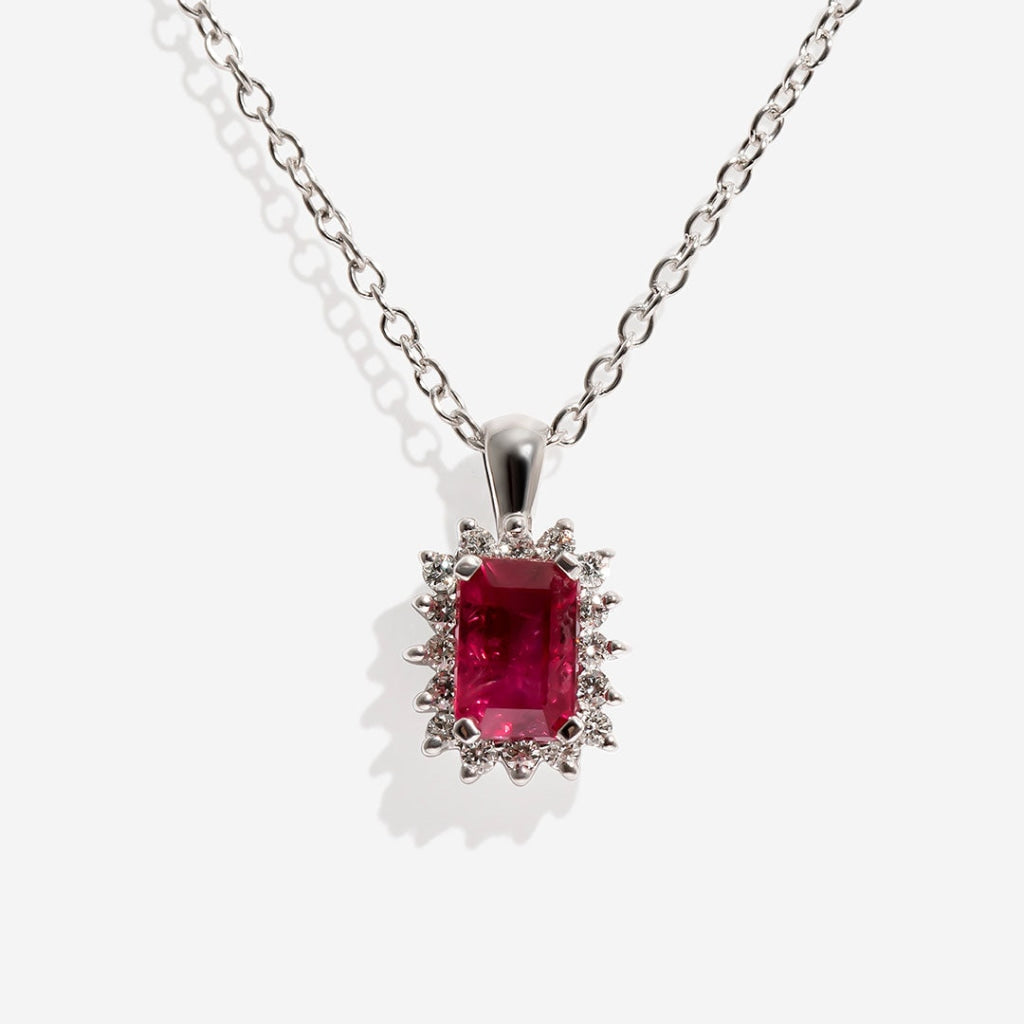 Adorn ruby necklace on white background