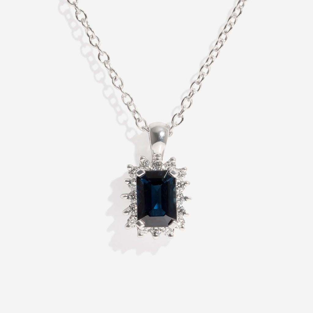 adorn sapphire necklace on white background