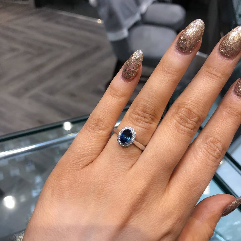 Alanah | Diamond & Sapphire Ring On Womans Hand - Gear Jewellers Dublin