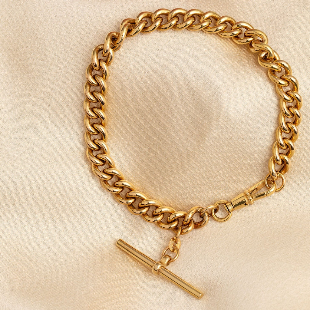 Heavy 9ct gold t-bar curb bracelet