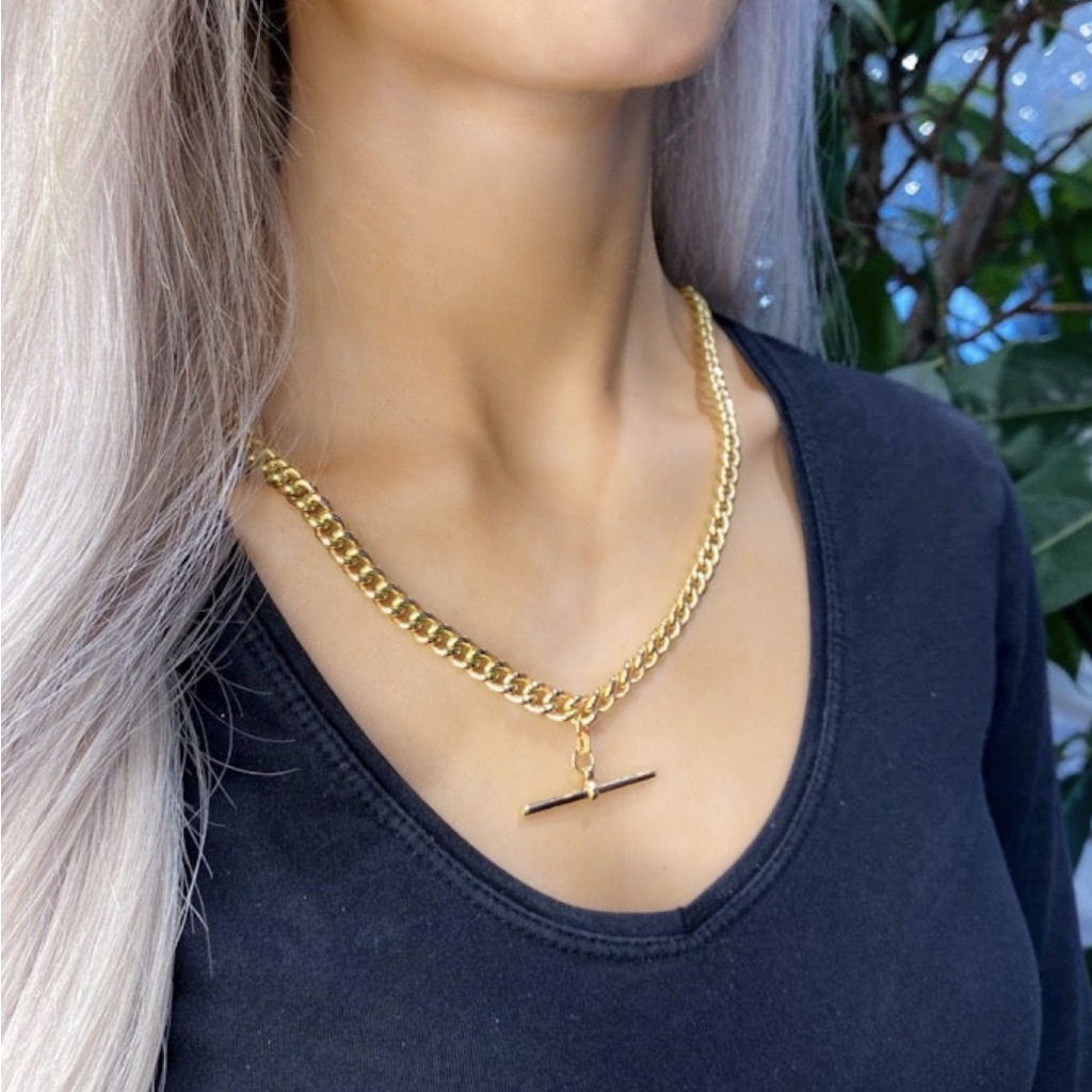 Albert T-Bar Curb Necklace | 9ct Gold - Necklace