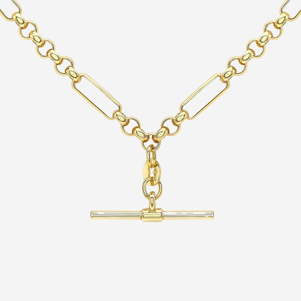 Albert T-Bar Figaro Necklace | 9ct Gold