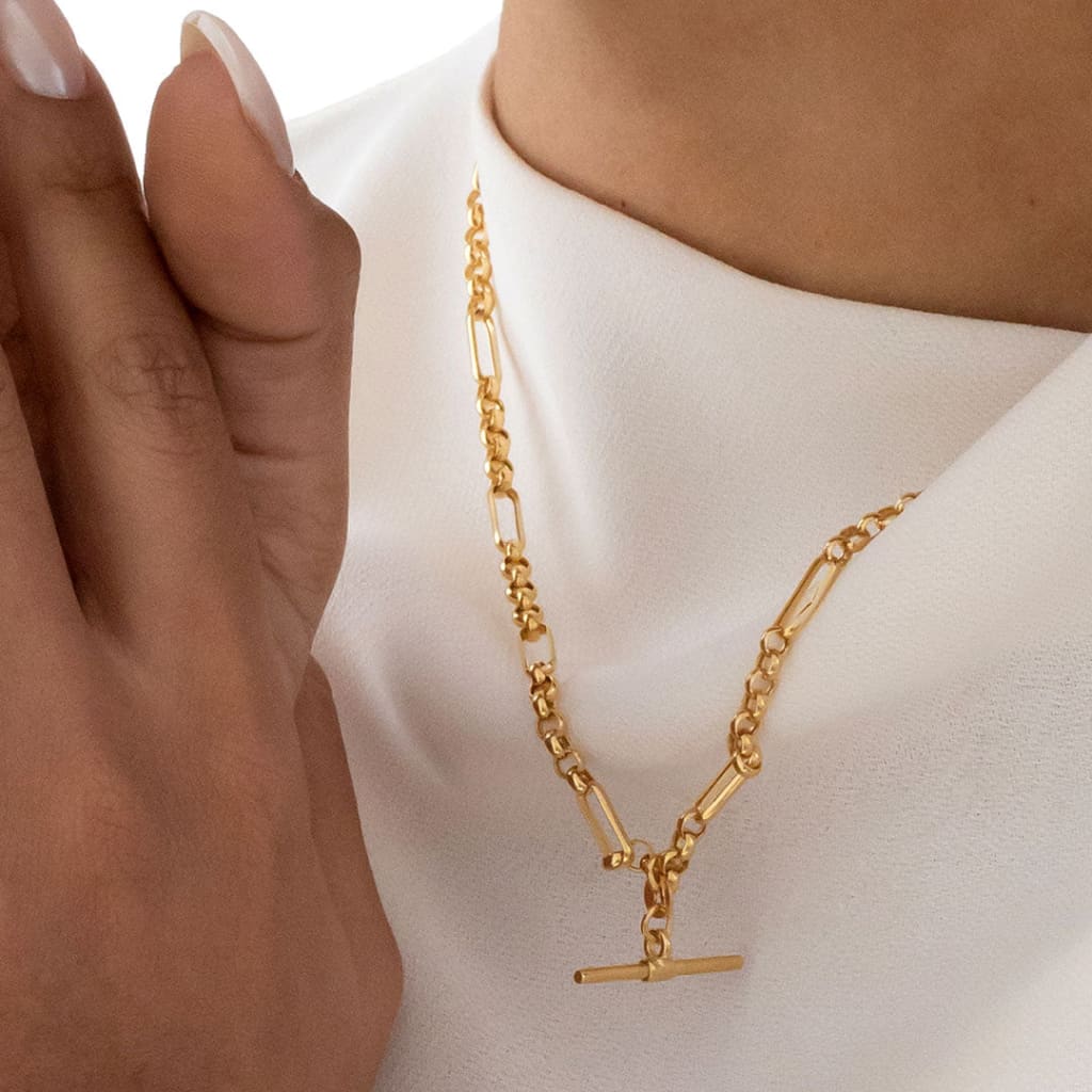 Albert T-Bar Figaro Necklace | 9ct Gold