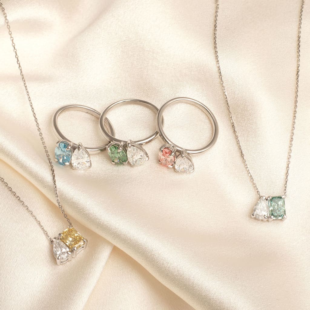 Amaya Lab Diamond Toi Et Moi Necklace | 18ct Gold - Necklace