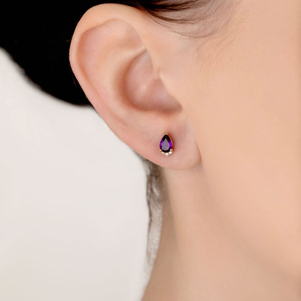 Amethyst Crown & Diamond Earrings | 9ct Gold - Necklace