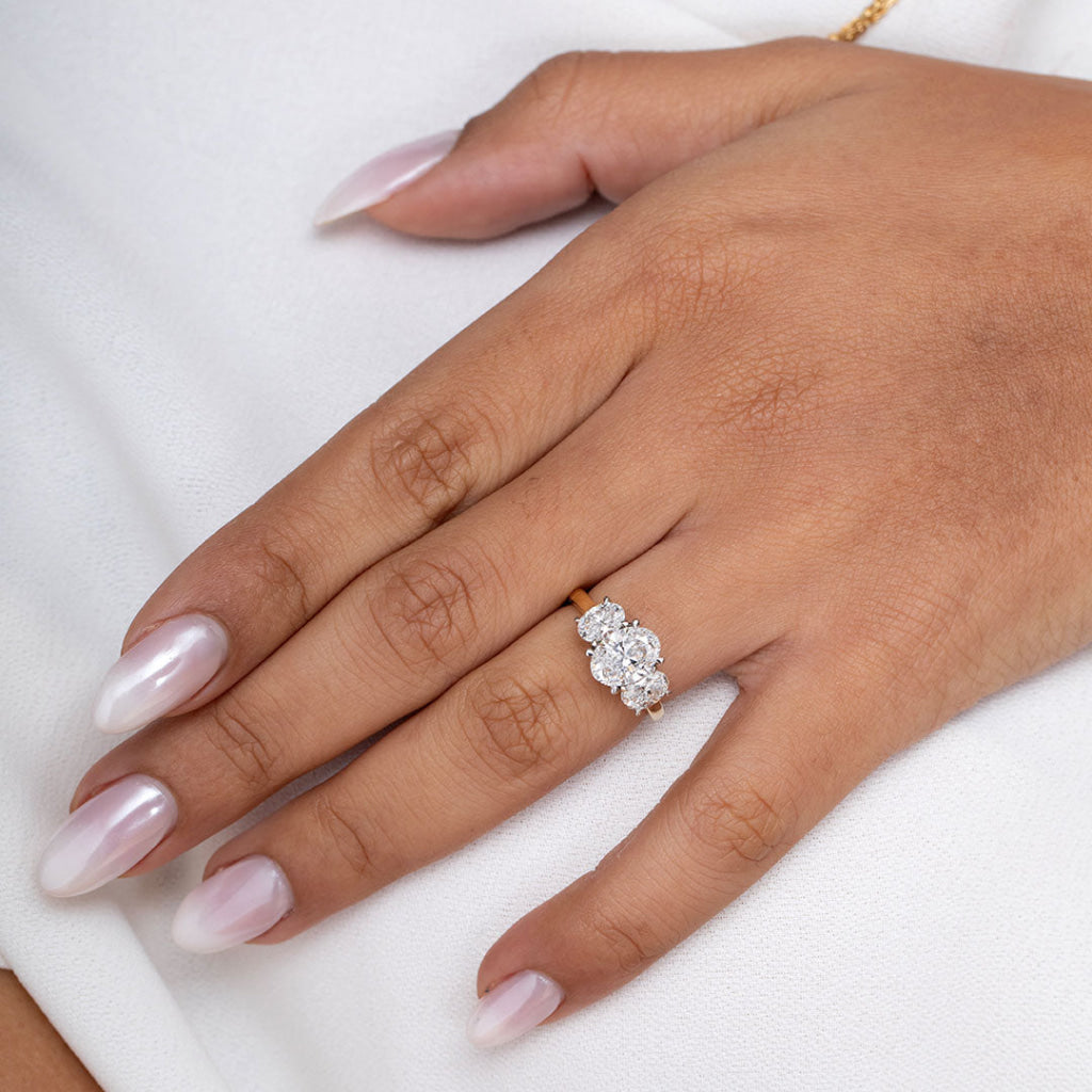 AMOUR 2.50ct | Oval 3-Stone Lab Grown Diamond Engagement Ring in 18ct Gold