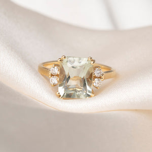 AMY | Green Amethyst Diamond Ring in 18ct Gold