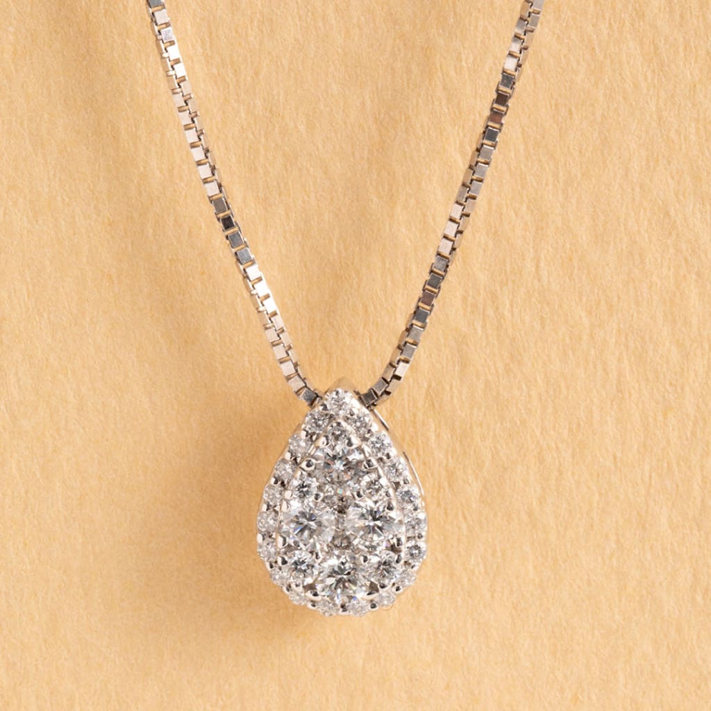 Pear Shape Diamond Pendant | 18ct White Gold - Necklace