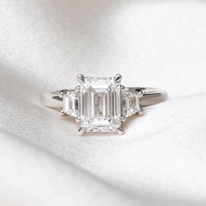 ANIKA | Emerald Cut 3 Stone Lab Grown Diamond Engagement Ring in Platinum