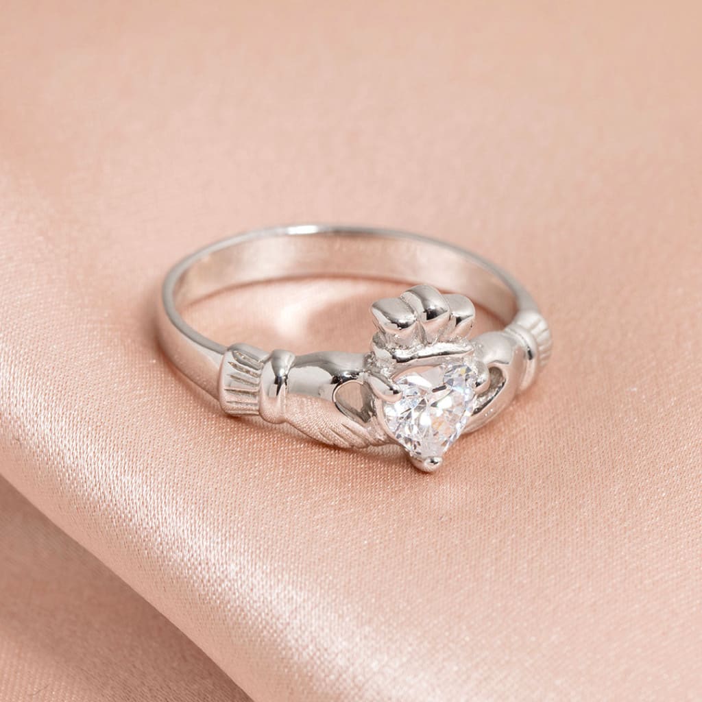 April Birthstone Claddagh Ring | Sterling Silver