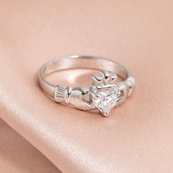 April Birthstone Claddagh Ring Sterling Silver Gear Jewellers