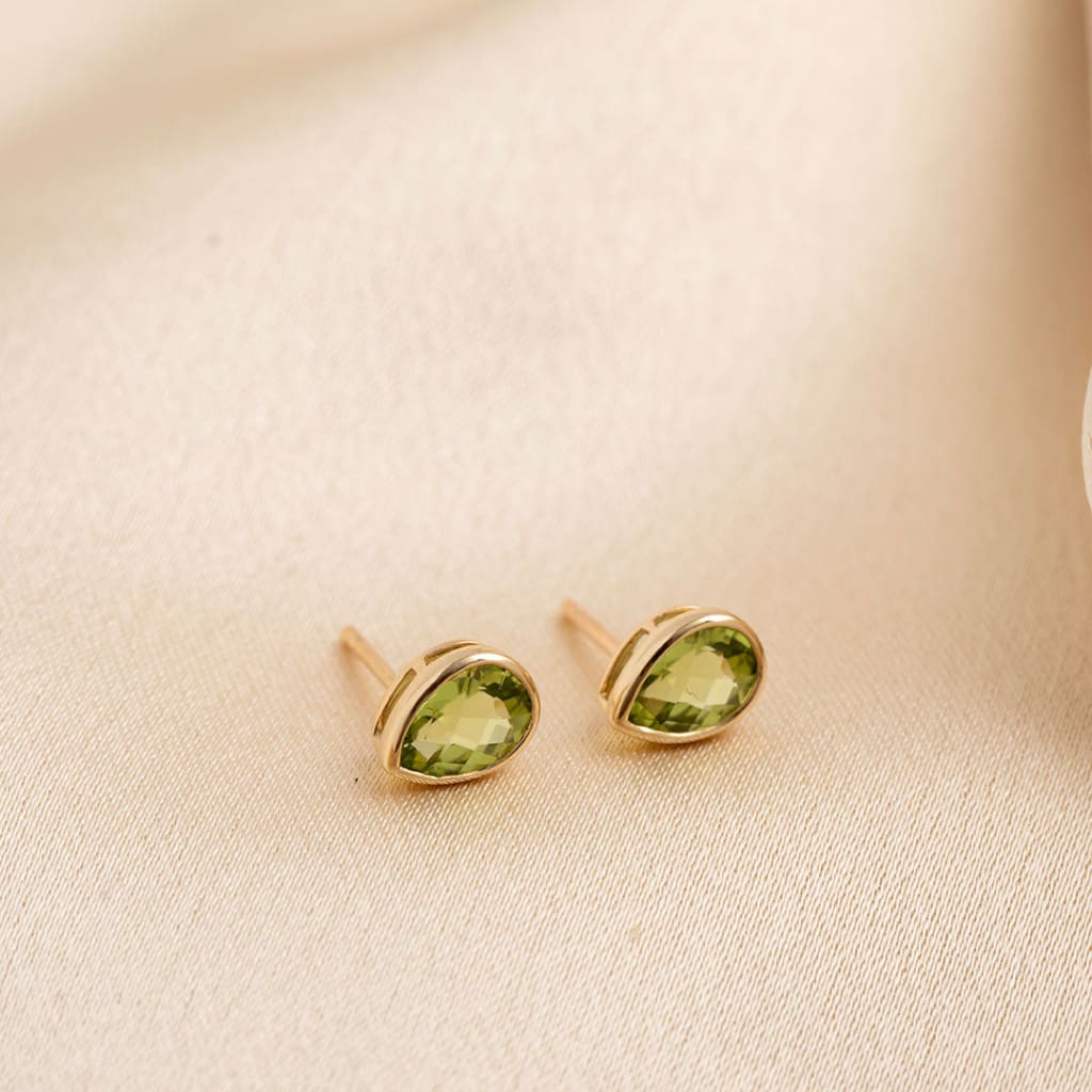 Art Deco Pear Peridot Earrings | 9ct Gold