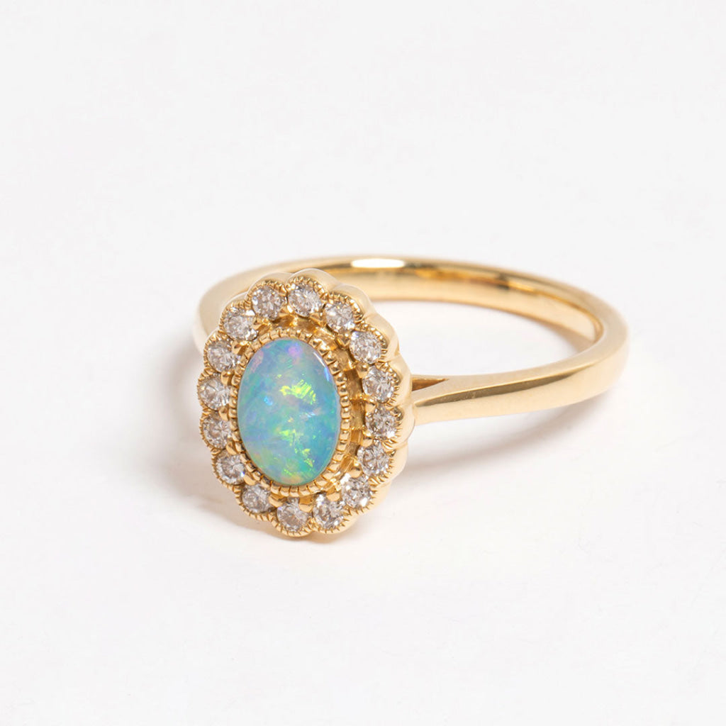 opal diamond engagement ring with gold band