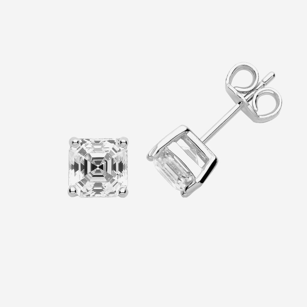 Asscher Cut Cubic Zirconia Earrings | Sterling Silver