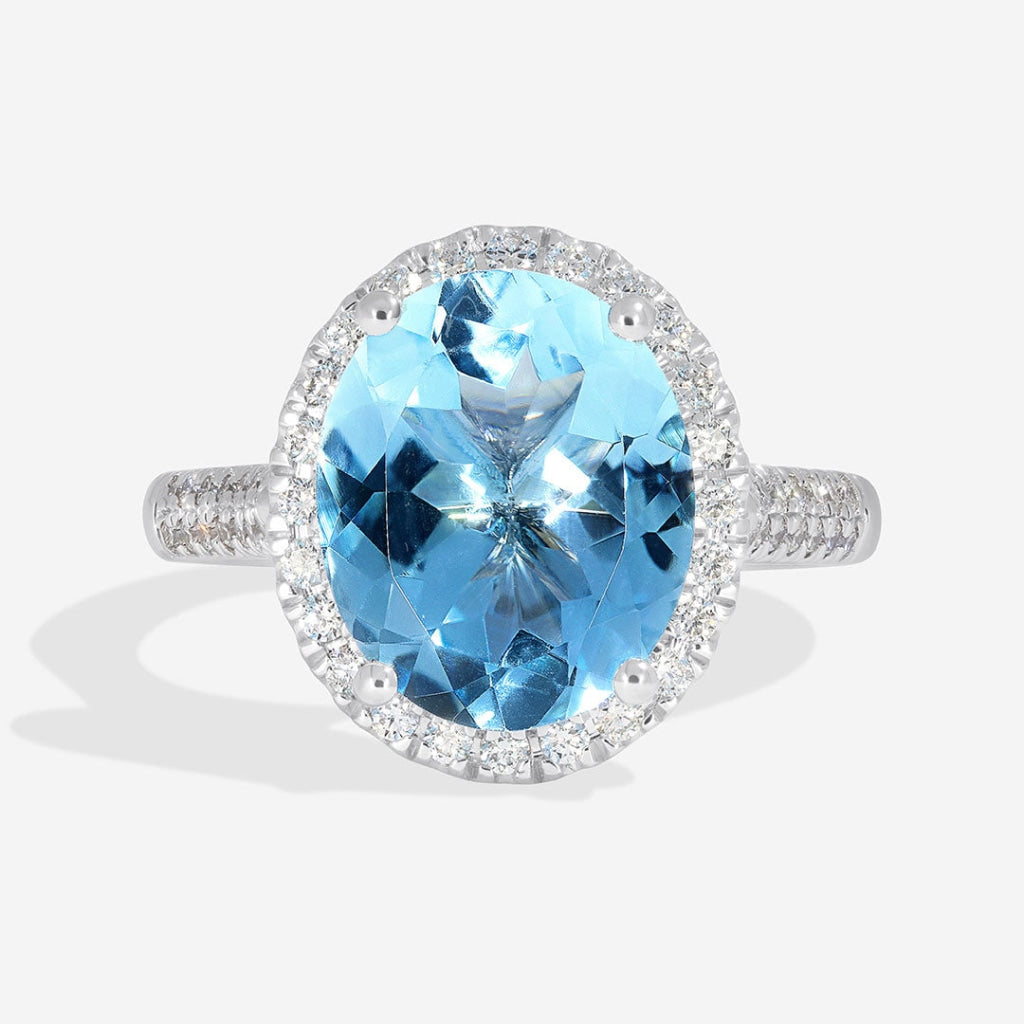 Aubrey - Blue Topaz & Diamond large halo engagement ring