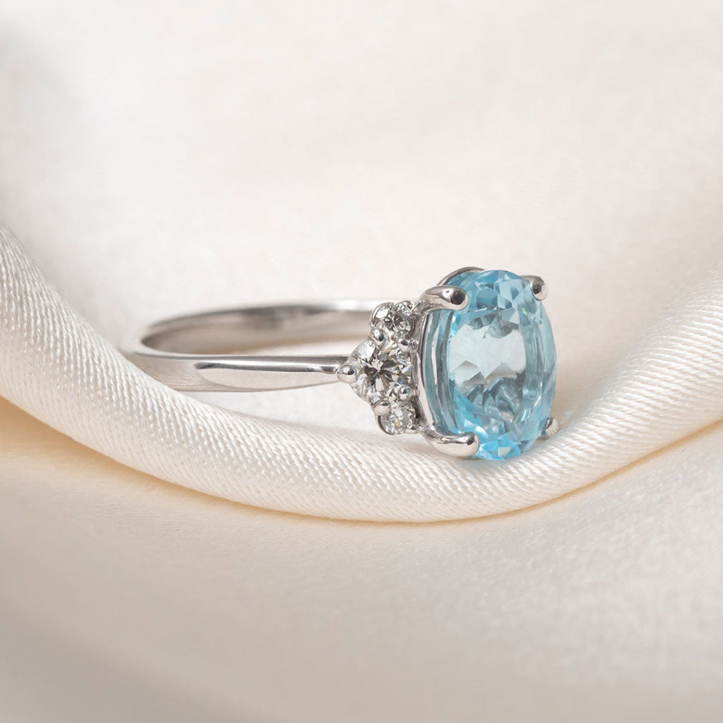AURA | Blue Topaz Diamond Ring Set in Platinum - Rings
