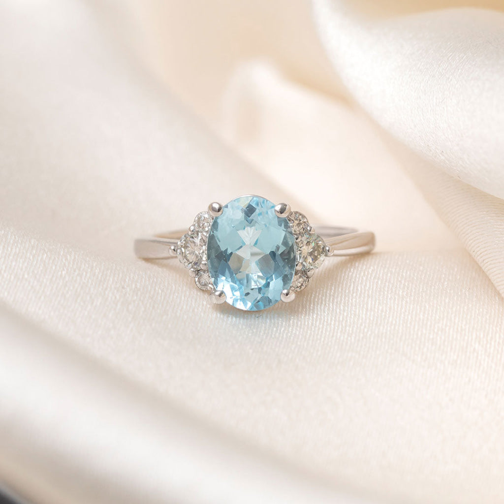 AURA | Blue Topaz Diamond Ring Set in Platinum - Rings