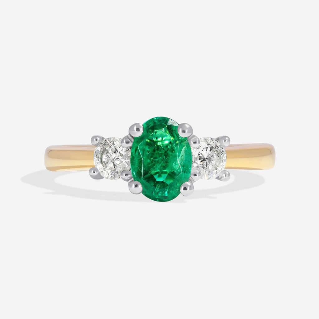 Ava 18ct Gold Oval Emerald & Diamond Ring