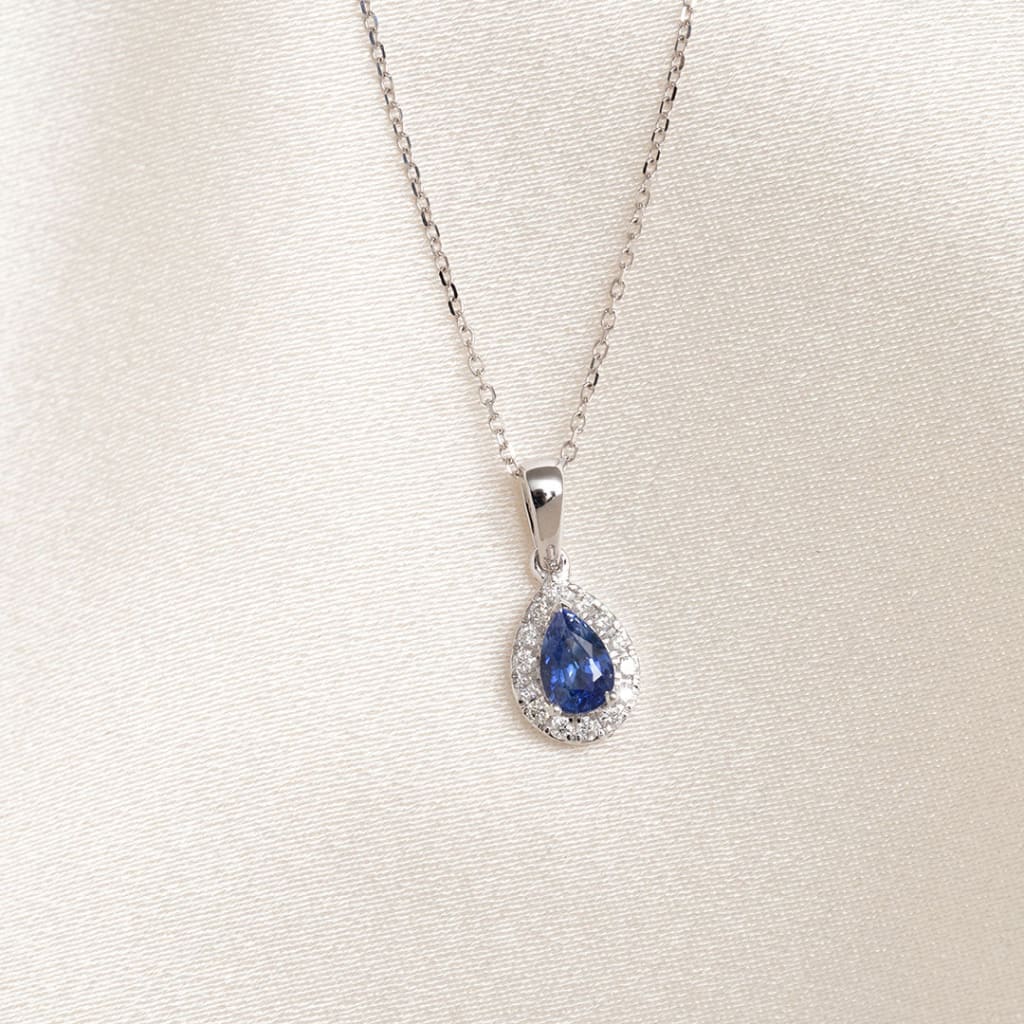 Azul Sapphire & Diamond Halo Necklace | 18ct White Gold