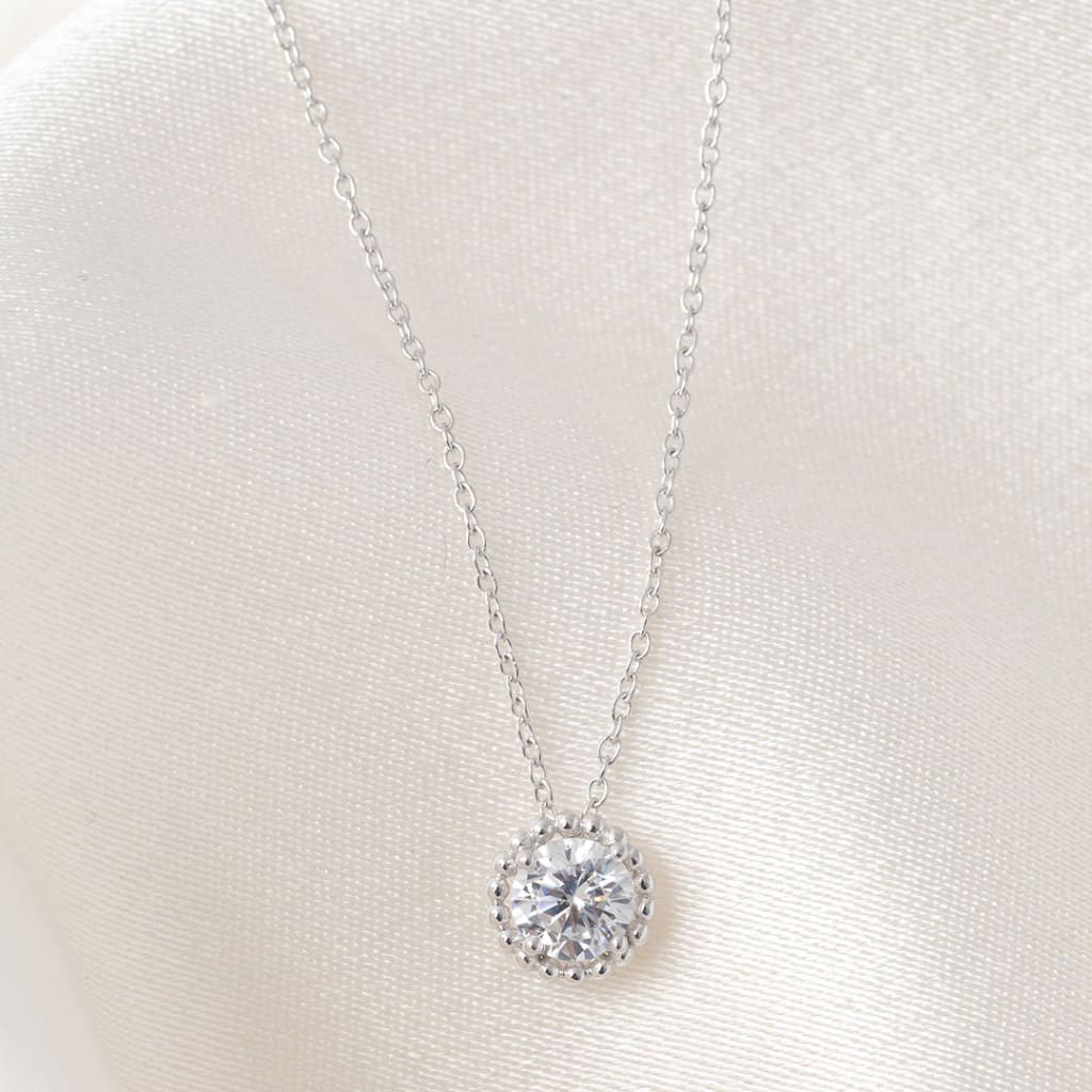 Beaded Halo Necklace | 9ct White Gold - Necklace