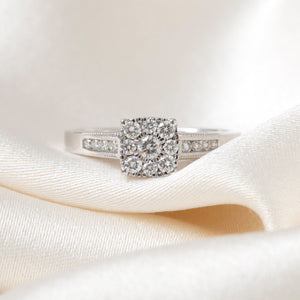 BEVIN 0.42ct | Cushion Cluster Diamond Engagement Ring in 9ct White Gold