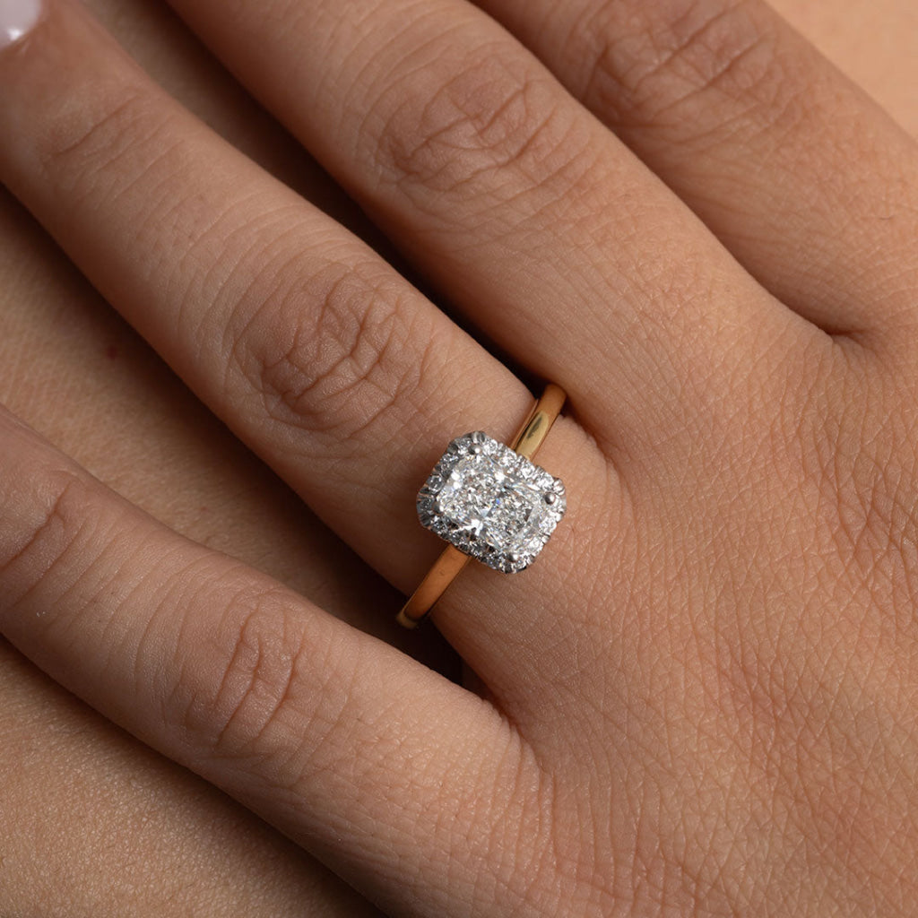 BLAZE 1.20ct | Radiant Halo Lab Grown Diamond Engagement Ring in 18ct Gold