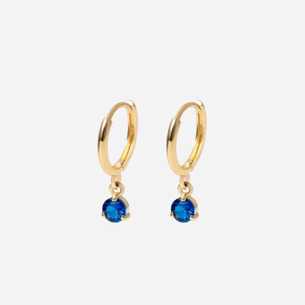 Blue Glimmer Drop Huggie Earrings | 9ct Gold